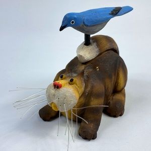 1998 Stebleton Cagey Critters Cat & Bluebird Figurine